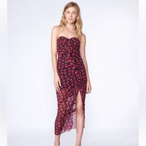 Veronica Beard Lips Graphic Peyton Ruched Midi Dress Red & Black Size 4 NWT
